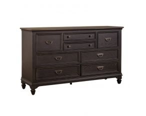 Allyson Park 8 Drawer Dresser in Wirebrushed Black Forest Finish with Ember Gray Tops