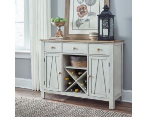 Lindsey Farm Dining Server in Weathered White and Sandstone Finish