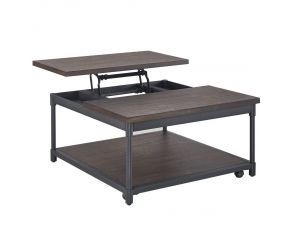 Prescott Lift Top Square Cocktail Table with Casters in Smoky Oak