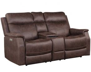 Valencia Dual Power Leatherette Reclining Console Loveseat in Walnut