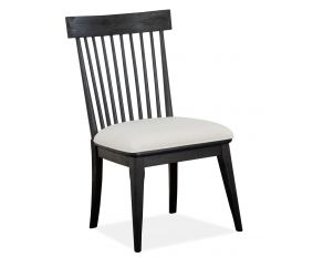 Harper Springs Dining Side Chair With Upholstered Seat and Wood Windsor Back In Forged Iron