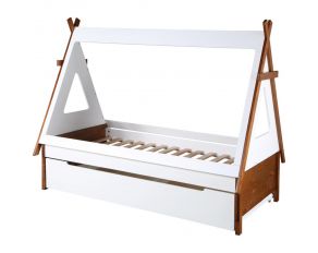 Loreen Twin Bed with Trundle in Oak and White Finish