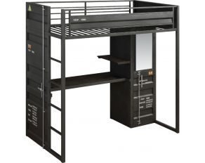 Cargo Storage Twin Loft Bed in Gunmetal Finish