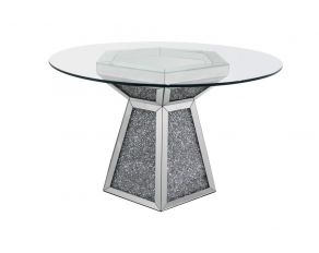 Quinn Round Dining Table with Hexagon Base in Mirror
