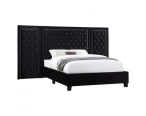 Hailey California King Tufted Upholstered Bed with Wing Panel Set in Black