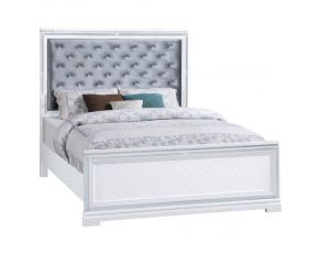 Eleanor King Upholstered Tufted Bed in White and Silver