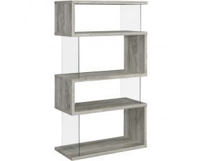 Emelle 4 Shelf Bookcase with Glass Panels in Grey Driftwood