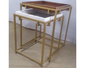 G936172 2 Piece Nesting Table in Brown White and Gold