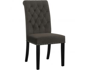 Alana Upholstered Tufted Side Chair with Nailhead Trim in Brown Velvet