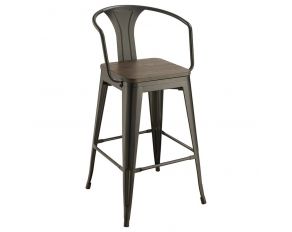 Wooden Seat Bar Stools in Dark Elm And Matte Black