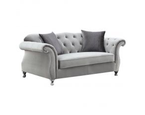 Frostine Button Tufted Loveseat in Silver