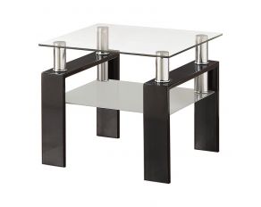 Tempered Glass End Table With Shelf in Black