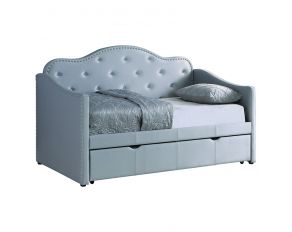 Upholstered Twin Daybed With Trundle in Pearlescent Grey