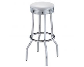 Upholstered Top Bar Stools in White And Chrome