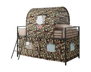 Camouflage Tent Loft Bed With Ladder in Army Green