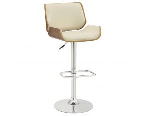 Upholstered Adjustable Bar Stool in Ecru And Chrome