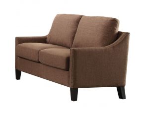 Zapata Modern Slope Arm Loveseat with Nailhead Trim in Brown