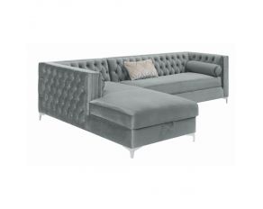 Bellaire Button-Tufted Upholstered Sectional in Silver