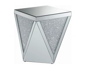 Square End Table With Triangle Detailing in Silver And Clear Mirror