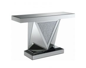 Rectangular Sofa Table With Triangle Detailing in Silver And Clear Mirror