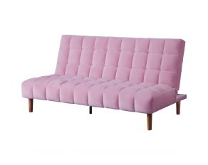 Yolandi Futon in Pink Velvet and Dark Walnut Finish