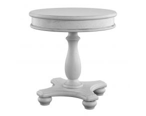 New Haven Round End Table in Weathered White