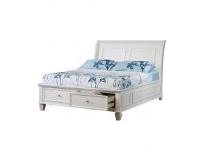 Selena Twin Sleigh Bed With Footboard Storage in White