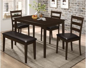 5-Piece Dining Set With Bench in Cappuccino And Dark Brown