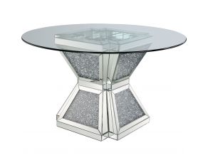 Noralie Mirrored Round Dining Table with Hourglass Pedestal Base in Clear and Silver