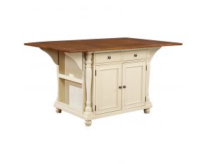 Slater 2-Drawer Kitchen Island With Drop Leaves in Brown And Buttermilk