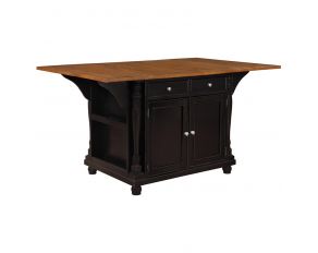 Slater 2-Drawer Kitchen Island With Drop Leaves in Brown And Black