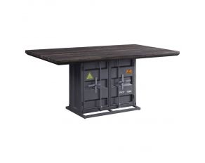 Cargo Rectangular Pedestal Dining Table in Antique Walnut and Gunmetal