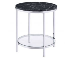 Virlana End Table in Faux Black Marble and Chrome Finish