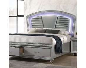 Maddie Queen Upholstered Storage Bed in Silver