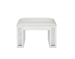 Nysa Mirrored Vanity Stool with Faux Crystals in Ivory