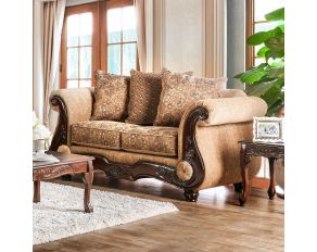 Furniture of America Nicanor Loveseat in Tan/Gold