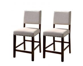 Furniture of America Glenbrook Counter Height Chair in Brown Cherry/Ivory- Set of 2