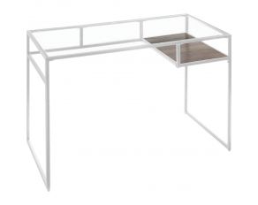 Yasin Rectangular Writing Desk in White and Glass