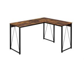 Zetri L Shaped Writing Desk in Weathered Oak and Black Finish