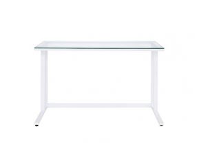 Tyrese Writing Desk in Clear Glass and White Finish