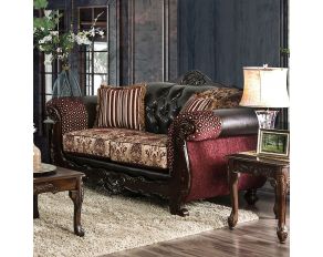 Quirino Loveseat in Burgundy and Dark Brown