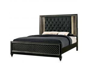 Demetria Queen Bed with Padded Headboard in Metallic Gray