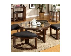 Crystal Cove II Round Coffee Table Set in Dark Walnut