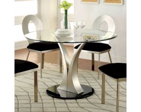 Furniture of America Valo Round Dining Table in Silver, Black