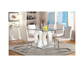 Furniture of America Lodia I Dining Table with 10mm Glass Top in White