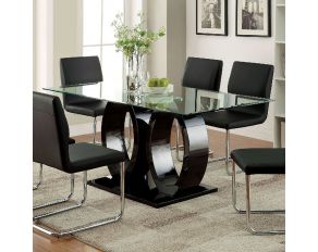 Furniture of America Lodia I Dining Table with 10mm Glass Top in Black