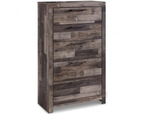 Ashley Furniture Derekson Five Drawer Chest in Multi Grey