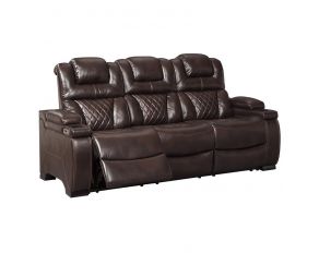 Ashley Furniture Warnerton Power Reclining Sofa with Adjustable Headrest in Chocolate