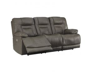 Ashley Furniture Wurstrow Power Recliner Sofa with Adjustable Headrest in Smoke