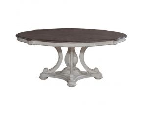 Magnolia Manor 72 Inch Round Pedestal Table in Antique White Base with Weathered Bark Tops